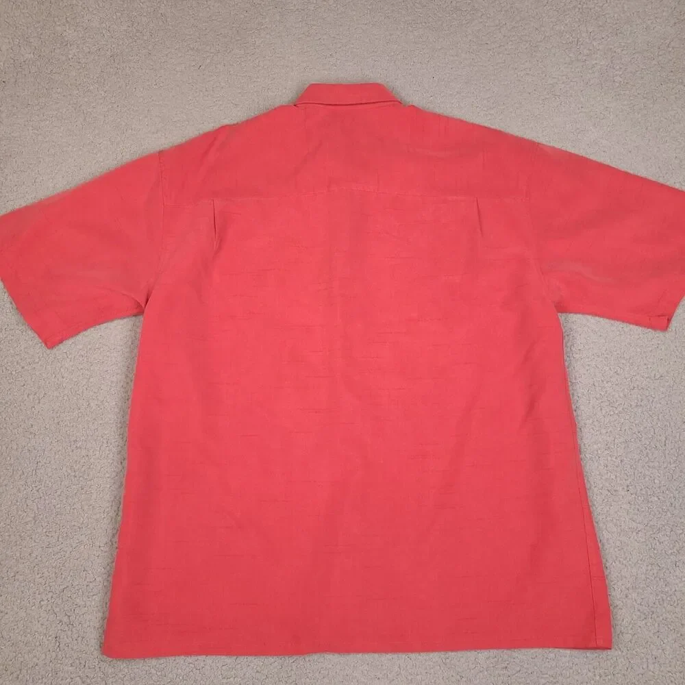 Bamboo Cay Fine Resort-Wear Leaning Palm‎ Tree Mens Large Red Salmon Embroidered